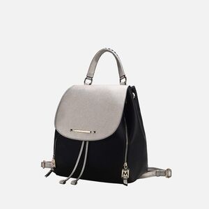 Metallic Silver & Black Top-Handle Backpack Purse
